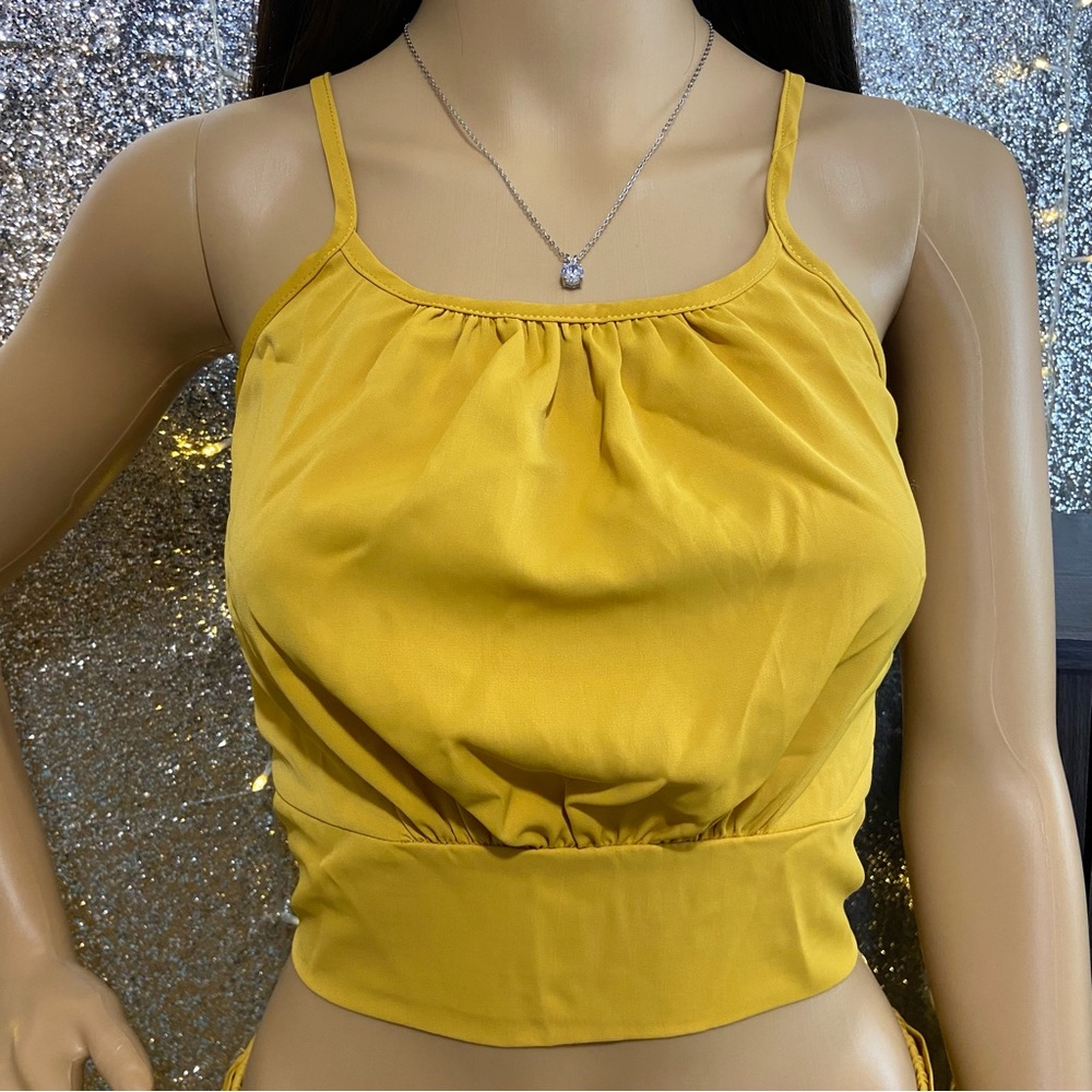 Two-Piece Skirt Set - Crop Cami Top & Tie Front Skirt Outfit & Backless Design - Picture 9 of 12